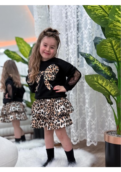 Kız Çocuk Uzun Kollu Leopar Desenli Kışlık Salopet Bayramlık Elbise (3-4-5-6-7-8-9-10 Yaş) fırsatları