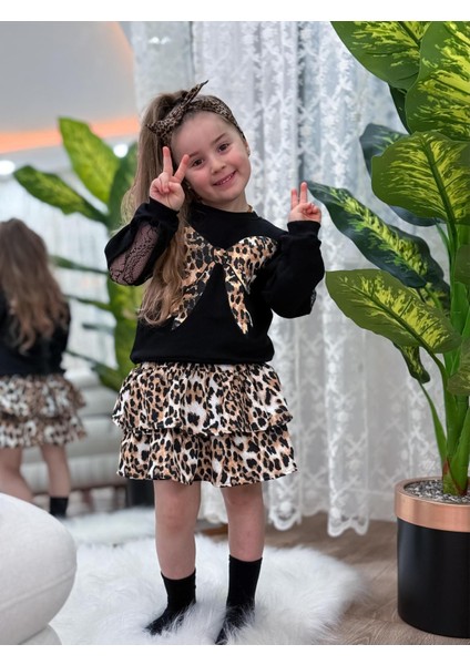 Kız Çocuk Uzun Kollu Leopar Desenli Kışlık Salopet Bayramlık Elbise (3-4-5-6-7-8-9-10 Yaş) indirimleri