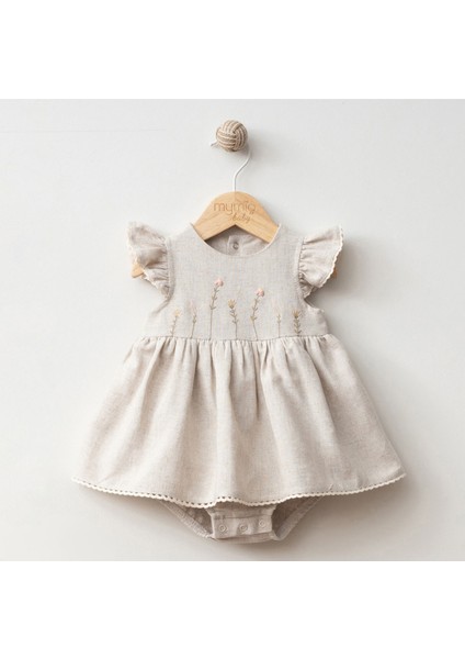 Nakışlı Keten Romper 3-12 Aylık