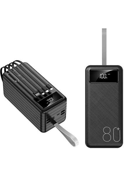 80000 mAh 3in1 USB Kablo LED Ekran Powerbank Kılıf Hediyeli