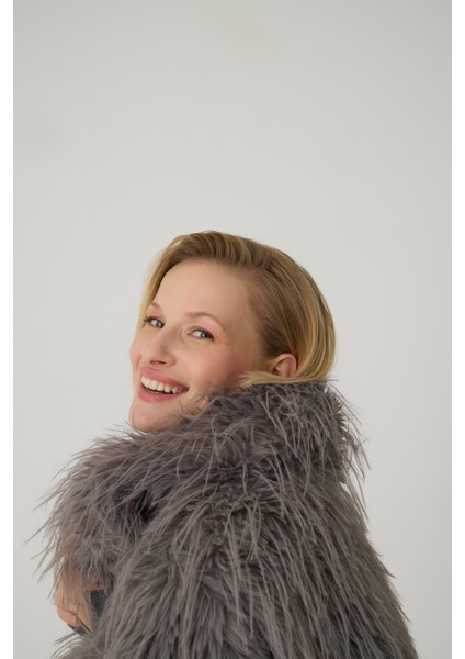 Gri Suni Kürk Kadın Ceket