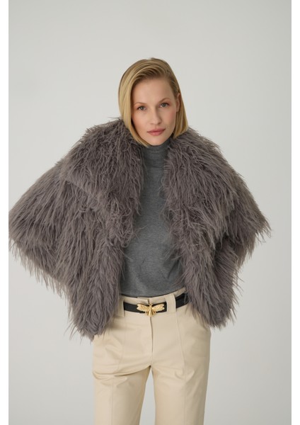 Gri Suni Kürk Kadın Ceket modelleri