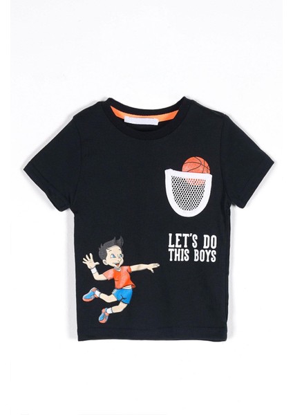Erkek Çocuk Lets Do This Baskı Fileli Cepli Tshirt 1-4 Yaş