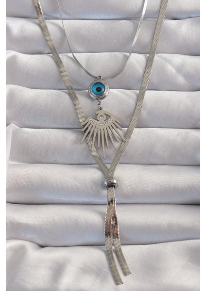 Zarif Kadın Için Silver Çelik Zirkonlu Göz Nazarlı Uzun Asansör Kolye fiyatları