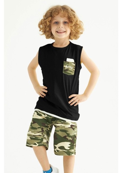 Erkek Çocuk Kamuflaj Baskılı Cepli Kaprılı Takım 2-9 Yaş modelleri