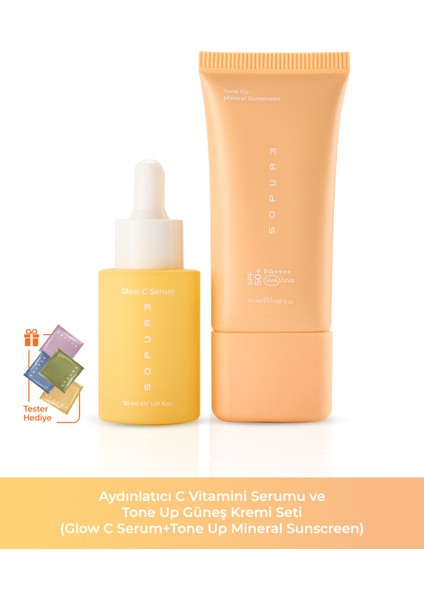 Aydınlatıcı C Vitamini Serumu ve Tone Up Güneş Kremi Seti (Glow C Serum+Tone Up Mineral Sunscreen)