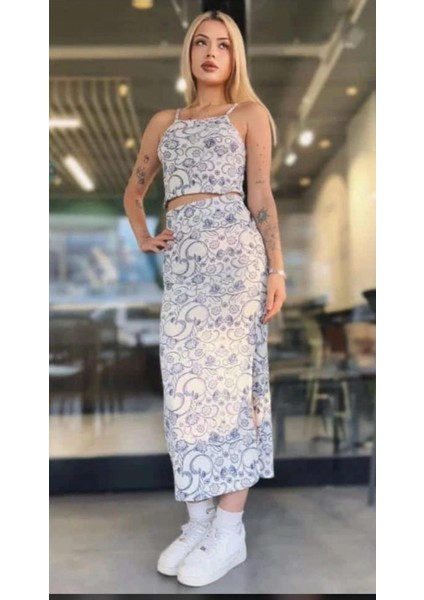 Kadın Ip Askılı Crop Etekli Takım