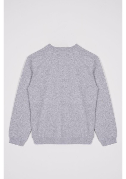 Bisiklet Yaka Uzun Kol Yazı Baskılı Gri Renk Erkek Çocuk Sweatshirt modelleri