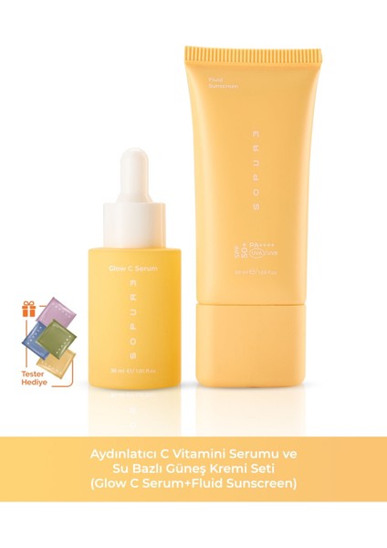 Aydınlatıcı C Vitamini Serumu ve Su Bazlı Güneş Kremi Bakım Seti (Glow C Serum+Fluid Sunscreen)