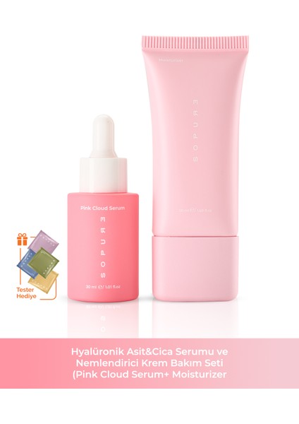 Hyalüronik Asit&Cica Serumu ve Nemlendirici Krem Bakım Seti (Pink Cloud Serum+ Moisturizer)