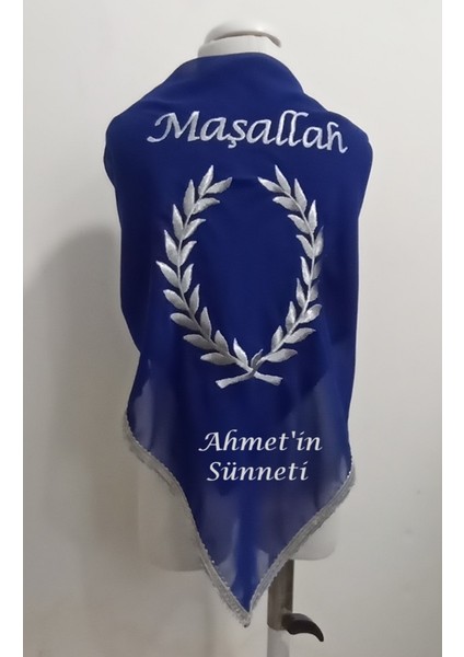 Mavi Şifon Çelenk Maşallah Sünnet Nakış Işlemeli Kına Şalı Atkı Eldiven Isme Özel modelleri