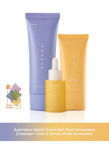 Aydınlatıcı Sabah Rutini Seti-Fluid Sunscreen) (Cleanser+ Glow C Serum+Fluid Sunscreen)