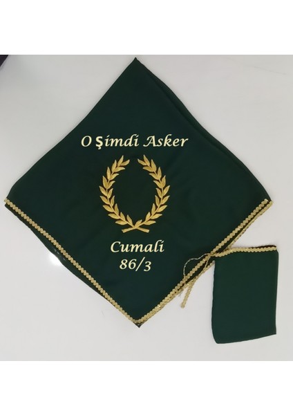 Yeşil Şifon Çelenk O Şimdi Asker Gümüş Nakış Işlemeli Kına - Asker Omuz Şalı Atkı Eldiven Isme Özel