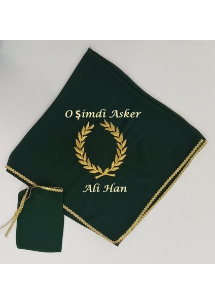 Yeşil Şifon Çelenk O Şimdi Asker Gümüş Nakış Işlemeli Kına - Asker Omuz Şalı Atkı Eldiven Isme Özel modelleri
