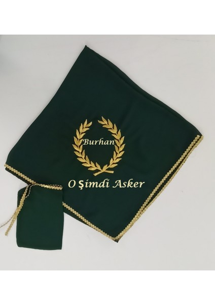 Yeşil Şifon Çelenk O Şimdi Asker Gümüş Nakış Işlemeli Kına - Asker Omuz Şalı Atkı Eldiven Isme Özel fırsatları