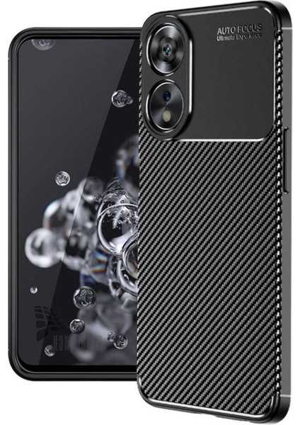 Oppo A18 Uyumlu Silikon Kılıf Karbon Desenli Kamera Korumalı Darbe Emici Autofocus Kapak