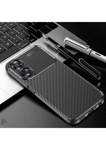 Oppo A18 Uyumlu Silikon Kılıf Karbon Desenli Kamera Korumalı Darbe Emici Autofocus Kapak modelleri