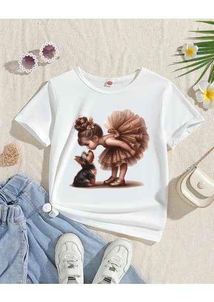 Punıx Kıds Özel Üretim Fırfır Elbiseli Baskılı Yeni Stil Kız Çocuk Ter Tutmayan Yazlık T-Shırt
