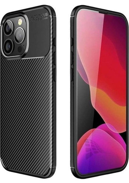 Apple iPhone 14 Pro Max Uyumlu Silikon Kılıf Karbon Desenli Kamera Korumalı Darbe Emici Autofocus Kapak