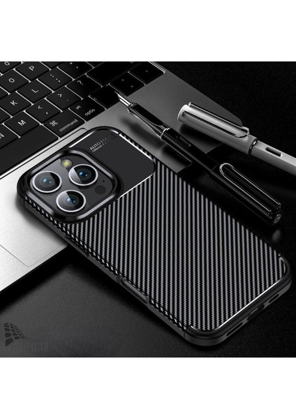 Apple iPhone 14 Pro Max Uyumlu Silikon Kılıf Karbon Desenli Kamera Korumalı Darbe Emici Autofocus Kapak