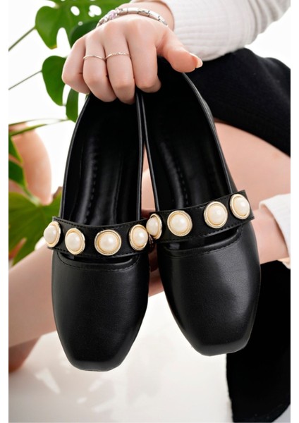 Kadın Babet Siyah Şık Ev Iş Ofis Günlük Ayakkabı