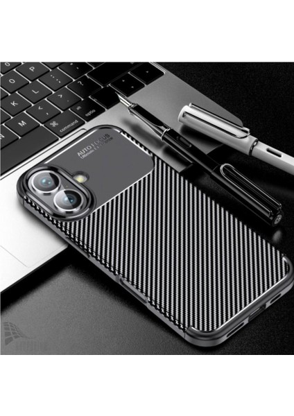 Apple iPhone 16 Uyumlu Silikon Kılıf Karbon Desenli Kamera Korumalı Darbe Emici Autofocus Kapak