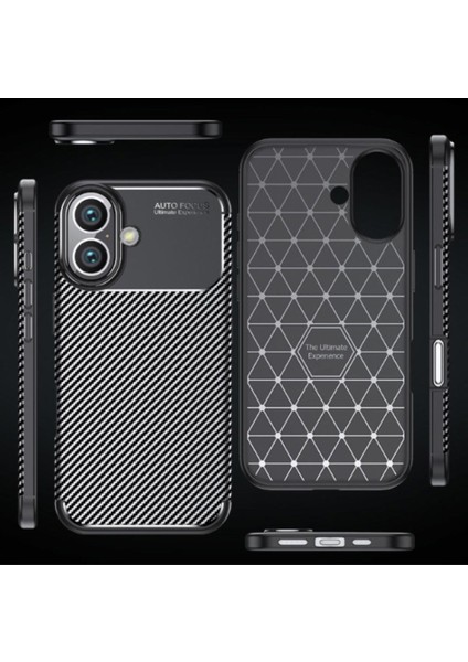 Apple iPhone 16 Uyumlu Silikon Kılıf Karbon Desenli Kamera Korumalı Darbe Emici Autofocus Kapak