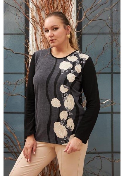 Desenli Büyük Beden Füme Bluz fiyatları