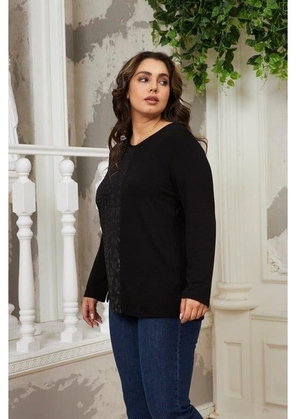 Garnili Yırtmaç Detaylı Büyük Beden Siyah Çilek Bluz fiyatları