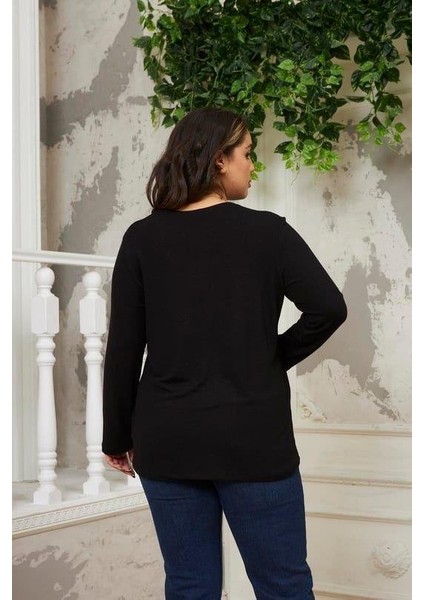 Garnili Yırtmaç Detaylı Büyük Beden Siyah Çilek Bluz modelleri