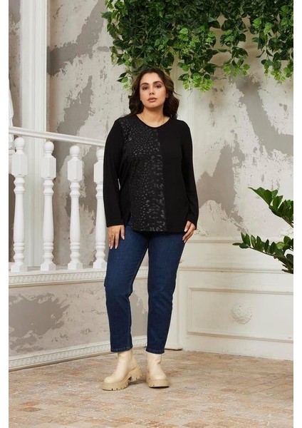 Garnili Yırtmaç Detaylı Büyük Beden Siyah Çilek Bluz fırsatları