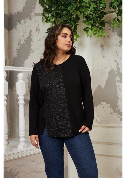 Garnili Yırtmaç Detaylı Büyük Beden Siyah Çilek Bluz indirimleri
