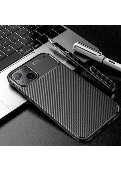 Apple iPhone 14 Uyumlu Silikon Kılıf Karbon Desenli Kamera Korumalı Darbe Emici Autofocus Kapak