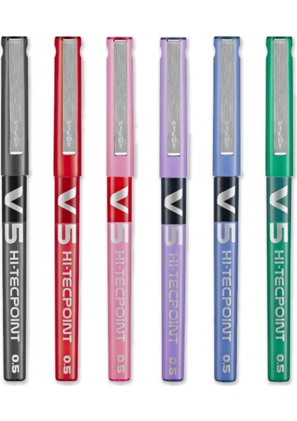 V5 Hi-Tecpoint 0.5 mm Sıvı Mürekkepli Rollerball Kalem – 6 Renk Set