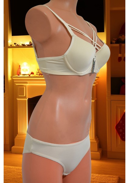 Ebru Mikro Briefs Alt Nefes Alan Dou Çapraz Düz Çizgili Dolgusuz Gawzera Sütyen Takımı