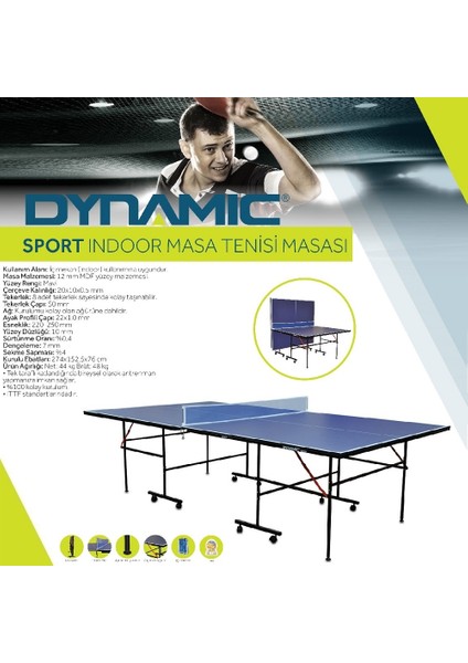 Sport 12mm Katlanabilir Masa Tenisi Masası – 2 Raket 3 Top ve Ağ & Demir Set Hediyeli