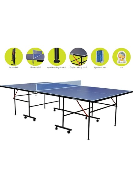 Sport 12mm Katlanabilir Masa Tenisi Masası – 2 Raket 3 Top ve Ağ & Demir Set Hediyeli