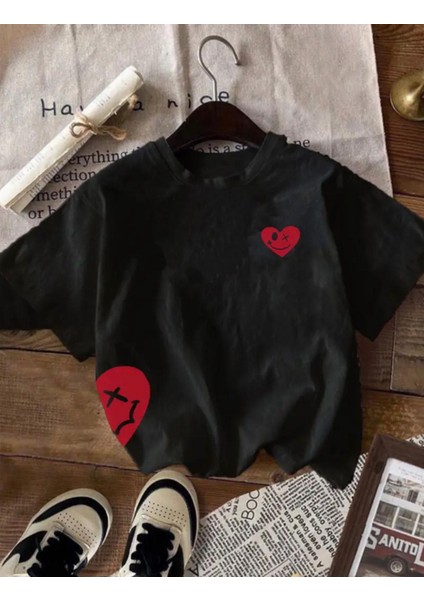 Punıx Kıds Özel Üretim Kalp Baskılı Yeni Stil Kız Çocuk Ter Tutmayan Yazlık T-Shırt