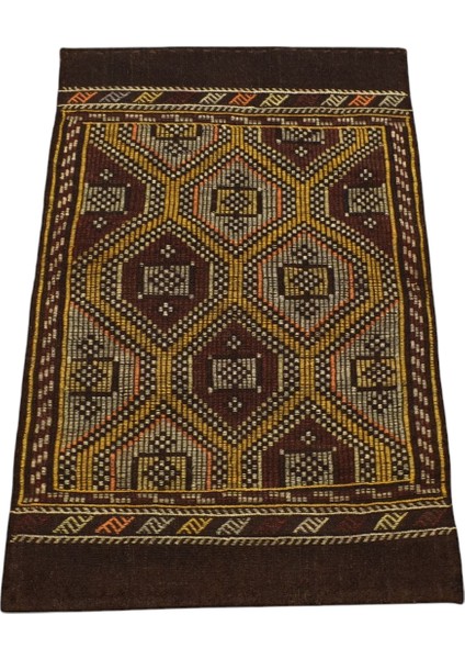 El Dokuması Benzersiz Geometrik Karapınar Yörük Yün Cecim Kilim 5668