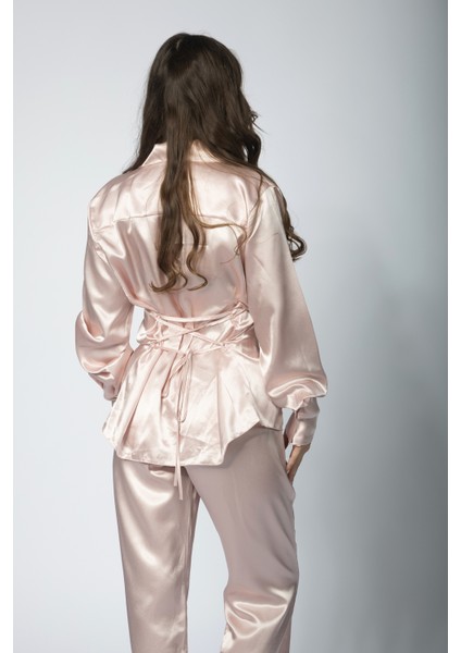 Saten Korse Detaylı Alt-Üst Pijama Takım