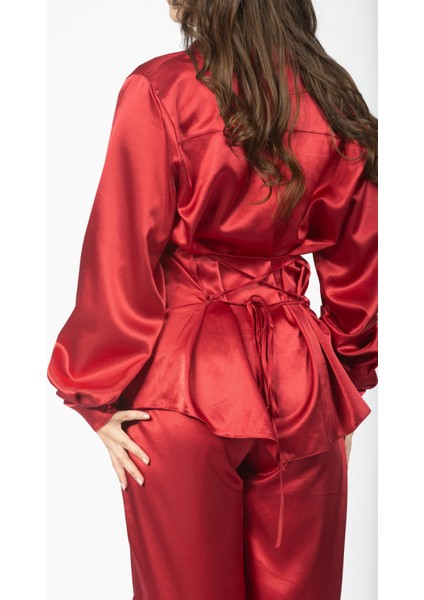 Saten Korse Detaylı Alt-Üst Pijama Takım