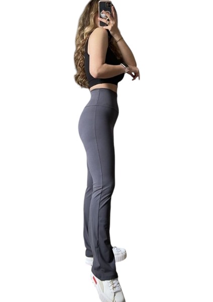 Füme Ispanyol Paça Dalgıç Tayt – Yüksek Bel, Toparlayıcı, Esnek ve Şık Kadın Tayt modelleri