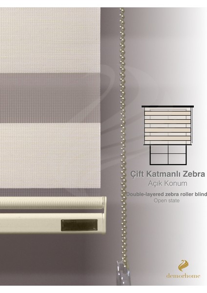 Açık Krem Rengi Bambu Zebra, Mekanize Perde