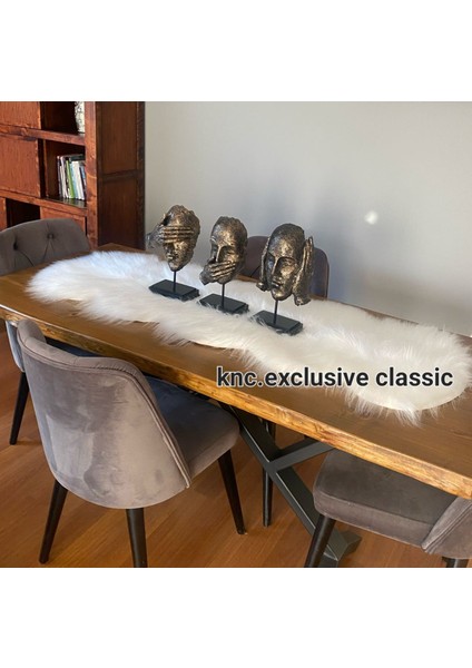 Beyaz Kürklü Peluş Masa Örtüsü Şık Dekoratif Lüks Elegant Modern Dekoratif Runner fiyatları