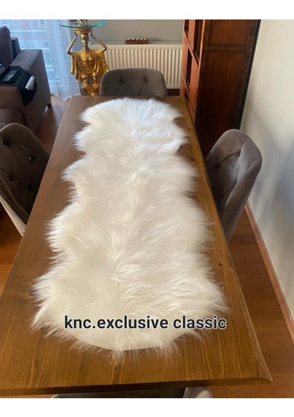 Beyaz Kürklü Peluş Masa Örtüsü Şık Dekoratif Lüks Elegant Modern Dekoratif Runner modelleri