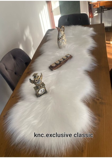Beyaz Kürklü Peluş Masa Örtüsü Şık Dekoratif Lüks Elegant Modern Dekoratif Runner indirimleri