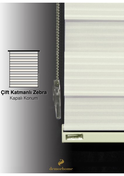 Geniş Pliseli Ekru Zebra Stor Güneşlik Perde Metal Kasa