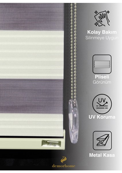 Geniş Pliseli Ekru Zebra Stor Güneşlik Perde Metal Kasa
