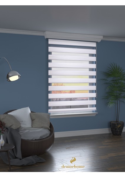Geniş Pliseli Beyaz Zebra Stor Güneşlik Perde Metal Kasa fiyatları