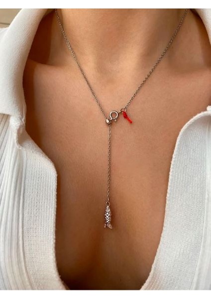 Collection Gümüş Balık Charm Dekolte Çelik Sevgililer Günü Özel Asansör Kolye